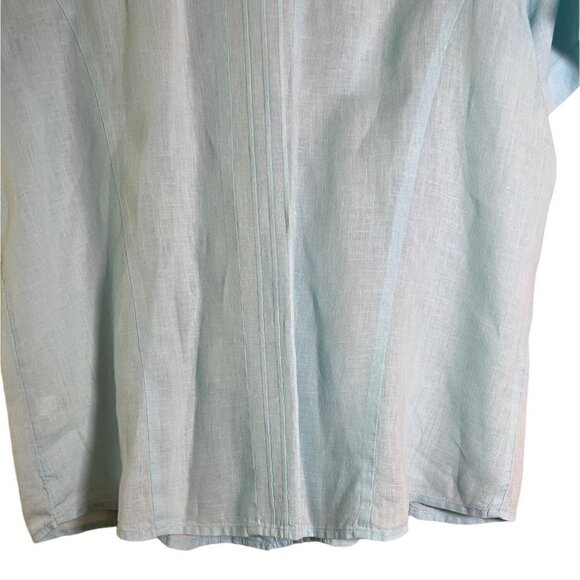 J. Jill Women's 100% Linen Blue Button Down Pintuck Blouse Size Medium - Picture 9 of 12